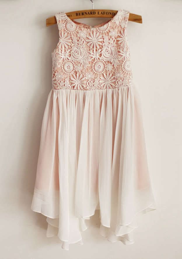 Knee-Length Lace Tulle Dress with Bowknot Sequins - A-line/Princess Scoop Neck Flower Girl Dress BM bride