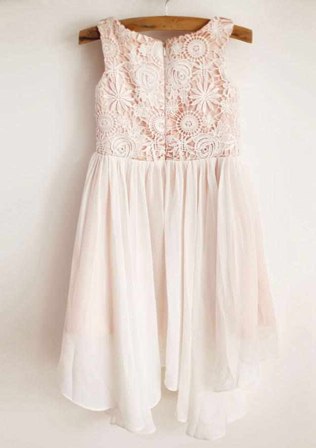 Knee-Length Lace Tulle Dress with Bowknot Sequins - A-line/Princess Scoop Neck Flower Girl Dress BM bride