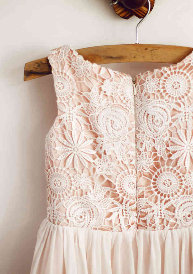 Knee-Length Lace Tulle Dress with Bowknot Sequins - A-line/Princess Scoop Neck Flower Girl Dress BM bride