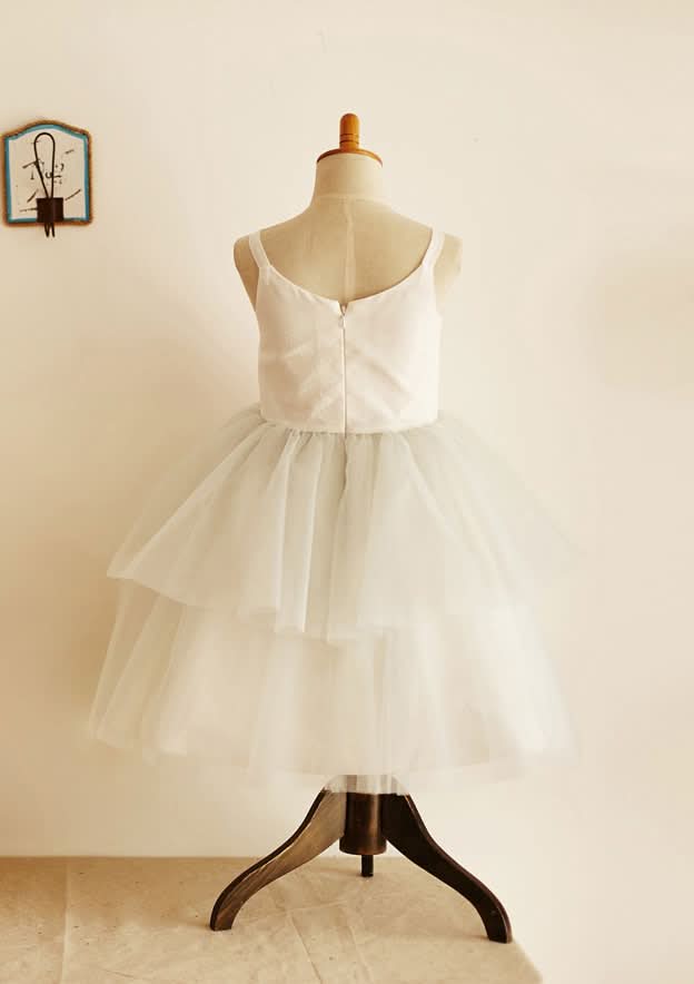 Tea-Length Lace Dress with Stylish Bowknot - A-line/Princess Scoop Neck Flower Girl Dress BM bride