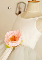Tea-Length Lace Dress with Stylish Bowknot - A-line/Princess Scoop Neck Flower Girl Dress BM bride