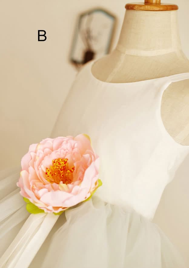 Tea-Length Lace Dress with Stylish Bowknot - A-line/Princess Scoop Neck Flower Girl Dress BM bride