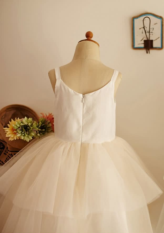 Tea-Length Lace Dress with Stylish Bowknot - A-line/Princess Scoop Neck Flower Girl Dress BM bride