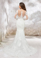 Refined Trumpet/Mermaid Illusion Neck Full-Length Sleeve Court Train Wedding Dress in Lace and Satin with Beaded Sequins BM bride