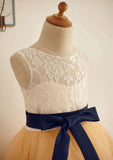 Knee-Length Taffeta Dress with Short Sleeves - A-line/Princess Scoop Neck Flower Girl Dress BM bride