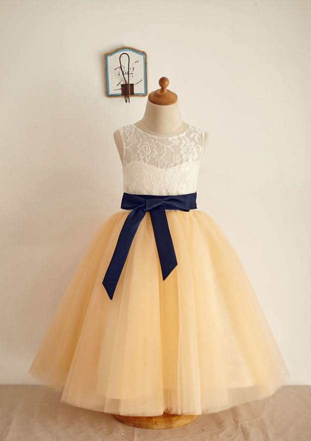 Knee-Length Taffeta Dress with Short Sleeves - A-line/Princess Scoop Neck Flower Girl Dress BM bride