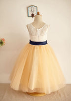 Knee-Length Taffeta Dress with Short Sleeves - A-line/Princess Scoop Neck Flower Girl Dress BM bride