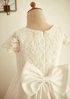 Tea-Length Lace Tulle Dress with Floral Details - A-line/Princess Scoop Neck Flower Girl Dress BM bride