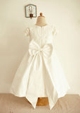 Tea-Length Lace Tulle Dress with Floral Details - A-line/Princess Scoop Neck Flower Girl Dress BM bride