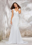 Stunning Trumpet/Mermaid Wedding Dress: V-Neck Sleeveless with Sweep Train in Chiffon and Appliqued Details BM bride