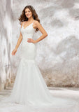 Elegant V-Neck Sleeveless Chapel Train Tulle Lace Wedding Dress with Appliques and Beading in Trumpet/Mermaid Design BM bride
