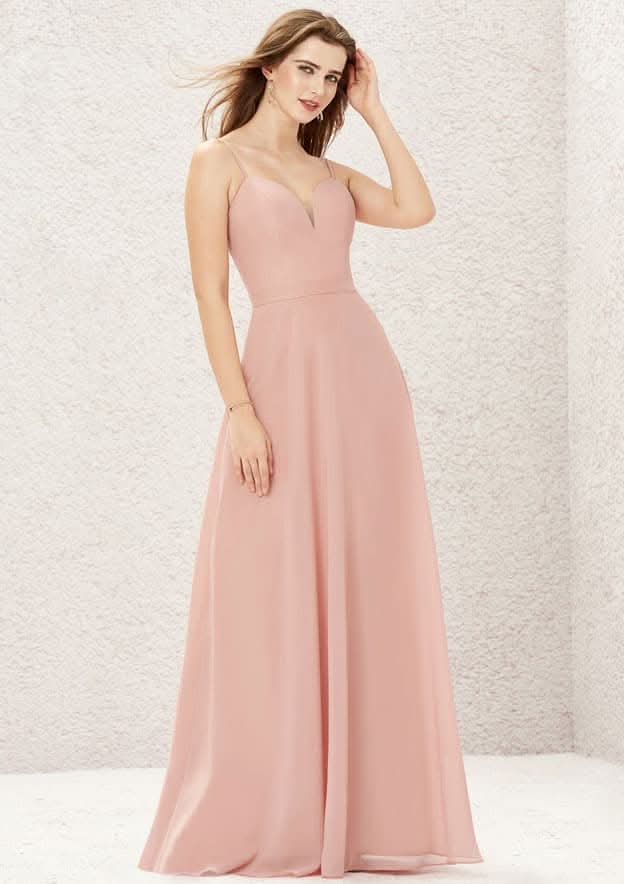 Long/Floor-Length Chiffon Bridesmaid Dress, A-Line Cut, Sweetheart Neckline, Sleeveless BM bride
