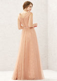 Long/Floor-Length Lace Tulle Bridesmaid Dress, A-Line Cut, V-Neck, Sleeveless, With Pleating BM bride