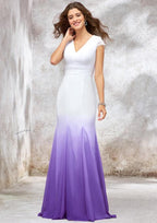Elegant Trumpet/Mermaid V-Neck Sleeveless Chiffon Wedding Dress with Ombre Effect, Pleated Detailing, and Sweep Train BM bride