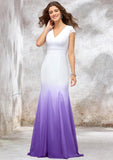 Elegant Trumpet/Mermaid V-Neck Sleeveless Chiffon Wedding Dress with Ombre Effect, Pleated Detailing, and Sweep Train BM bride