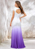 Elegant Trumpet/Mermaid V-Neck Sleeveless Chiffon Wedding Dress with Ombre Effect, Pleated Detailing, and Sweep Train BM bride