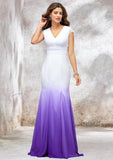 Elegant Trumpet/Mermaid V-Neck Sleeveless Chiffon Wedding Dress with Ombre Effect, Pleated Detailing, and Sweep Train BM bride