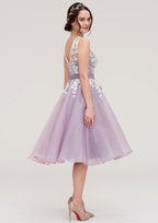 Organza Bridesmaid Dress With Knee-Length, Bateau Neckline, Sashes, Lace, And Sleeveless A-Line/Princess Style BM bride