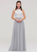 Floor-Length Chiffon Bridesmaid Dress, A-Line/Princess Cut, Scoop Neck, Sleeveless, With Lace Design BM bride