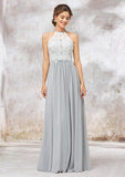 A-Line/Princess Floor-Length Sleeveless Chiffon Bridesmaid Dress, Scoop Neck With Lace BM bride