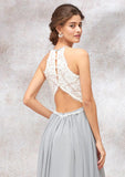 A-Line/Princess Floor-Length Sleeveless Chiffon Bridesmaid Dress, Scoop Neck With Lace BM bride