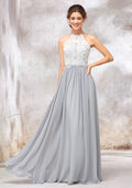 A-Line/Princess Floor-Length Sleeveless Chiffon Bridesmaid Dress, Scoop Neck With Lace BM bride