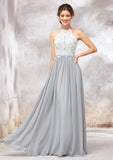 A-Line/Princess Floor-Length Sleeveless Chiffon Bridesmaid Dress, Scoop Neck With Lace BM bride