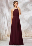 Floor-Length Chiffon Bridesmaid Dress, A-Line/Princess Cut, Scoop Neck, Sleeveless, Pleats, And Beading BM bride