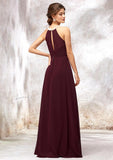 Floor-Length Chiffon Bridesmaid Dress, A-Line/Princess Cut, Scoop Neck, Sleeveless, Pleats, And Beading BM bride