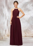 Floor-Length Chiffon Bridesmaid Dress, A-Line/Princess Cut, Scoop Neck, Sleeveless, Pleats, And Beading BM bride