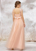 Floor-Length Tulle Bridesmaid Dress, A-Line/Princess Style, Bateau Neck, Sleeveless, With Sashes And Lace BM bride