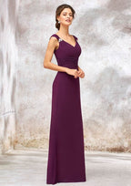 Floor-Length Chiffon Bridesmaid Dress, Sheath/Column Style, V-Neck, With Sashes, Pleats, And Beading BM bride