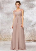 A-Line/Princess Floor-Length Sleeveless Chiffon Bridesmaid Dress With Sequins, Pleats, And Beading BM bride