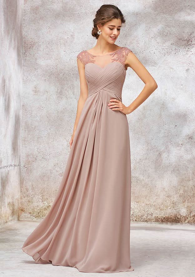A-Line/Princess Floor-Length Sleeveless Chiffon Bridesmaid Dress With Sequins, Pleats, And Beading BM bride