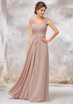A-Line/Princess Floor-Length Sleeveless Chiffon Bridesmaid Dress With Sequins, Pleats, And Beading BM bride