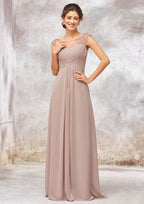 A-Line/Princess Floor-Length Sleeveless Chiffon Bridesmaid Dress With Sequins, Pleats, And Beading BM bride