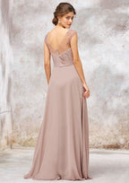 A-Line/Princess Floor-Length Sleeveless Chiffon Bridesmaid Dress With Sequins, Pleats, And Beading BM bride