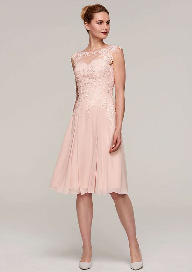 Knee-Length Chiffon Mother of the Bride Dress with Jacket Appliqued Beading, Sleeveless Bateau A-line BM bride