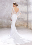Stylish Trumpet/Mermaid Wedding Dress: Off-the-Shoulder Full Long Sleeve with Chapel Train and Embroidered Stretch Crepe BM bride