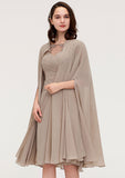 Knee-Length Chiffon Mother of the Bride Dress with Jacket Appliqued Pleated, Half Sleeve Bateau Sheath/Column BM bride