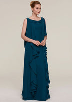 Long/Floor-Length Chiffon Mother of the Bride Dresses with Beading Ruffles, Sleeveless Sweetheart Sheath/Column BM bride
