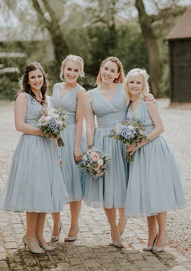 Tea-Length Chiffon Bridesmaid Dress, A-Line/Princess Cut, V-Neck, Sleeveless, With Pleated BM bride