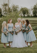 Tea-Length Chiffon Bridesmaid Dress, A-Line/Princess Cut, V-Neck, Sleeveless, With Pleated BM bride