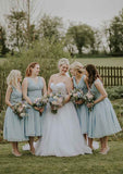 Tea-Length Chiffon Bridesmaid Dress, A-Line/Princess Cut, V-Neck, Sleeveless, With Pleated BM bride