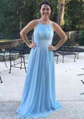 Long/Floor-Length Chiffon A-Line/Princess Cut Bridesmaid Dress Scoop Neck, Sleeveless, With Pleated BM bride