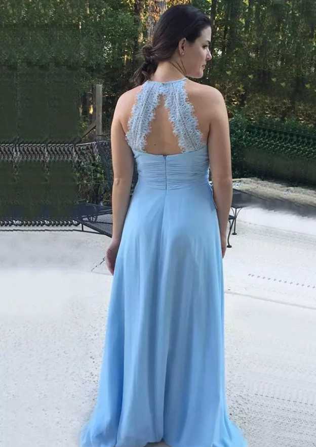 Long/Floor-Length Chiffon A-Line/Princess Cut Bridesmaid Dress Scoop Neck, Sleeveless, With Pleated BM bride