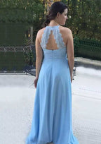 Long/Floor-Length Chiffon A-Line/Princess Cut Bridesmaid Dress Scoop Neck, Sleeveless, With Pleated BM bride