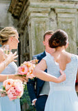 Long/Floor-Length Chiffon Bridesmaid Dress, A-Line/Princess Cut, Scoop Neck, Sleeveless, With Lace BM bride