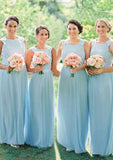 Long/Floor-Length Chiffon Bridesmaid Dress, A-Line/Princess Cut, Scoop Neck, Sleeveless, With Lace BM bride