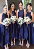 Asymmetrical Satin Bridesmaid Dress, A-Line/Princess Cut, Scoop Neck, Sleeveless, With Pleated BM bride